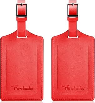 Travelambo Luggage Tags for Suitcases Faux Leather Privacy Protection 2 Pack Bag Tags Travel Accessories Essential, Classic Red