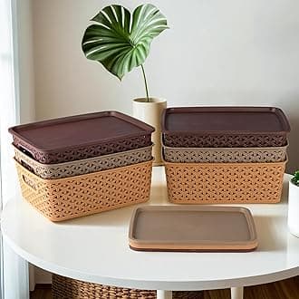 Kuber Industries (Pack of 6) Multipurpose Plastic Boxes For Storage - Storage Organizer For Kitchen | Fruits | Wardrobe | Clothes | Socks | Bathroom | Washroom - Basket With Lid (Large) (Multicolour)