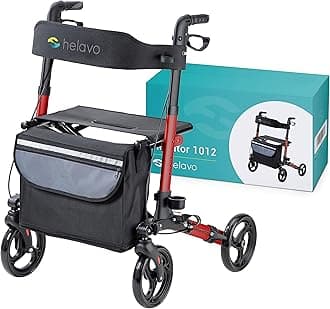 Helavo Foldable Rollator with Seat, 8" Wheels, 24.8" Wide - Lightweight Aluminum Rolling Walker for Seniors and Adults