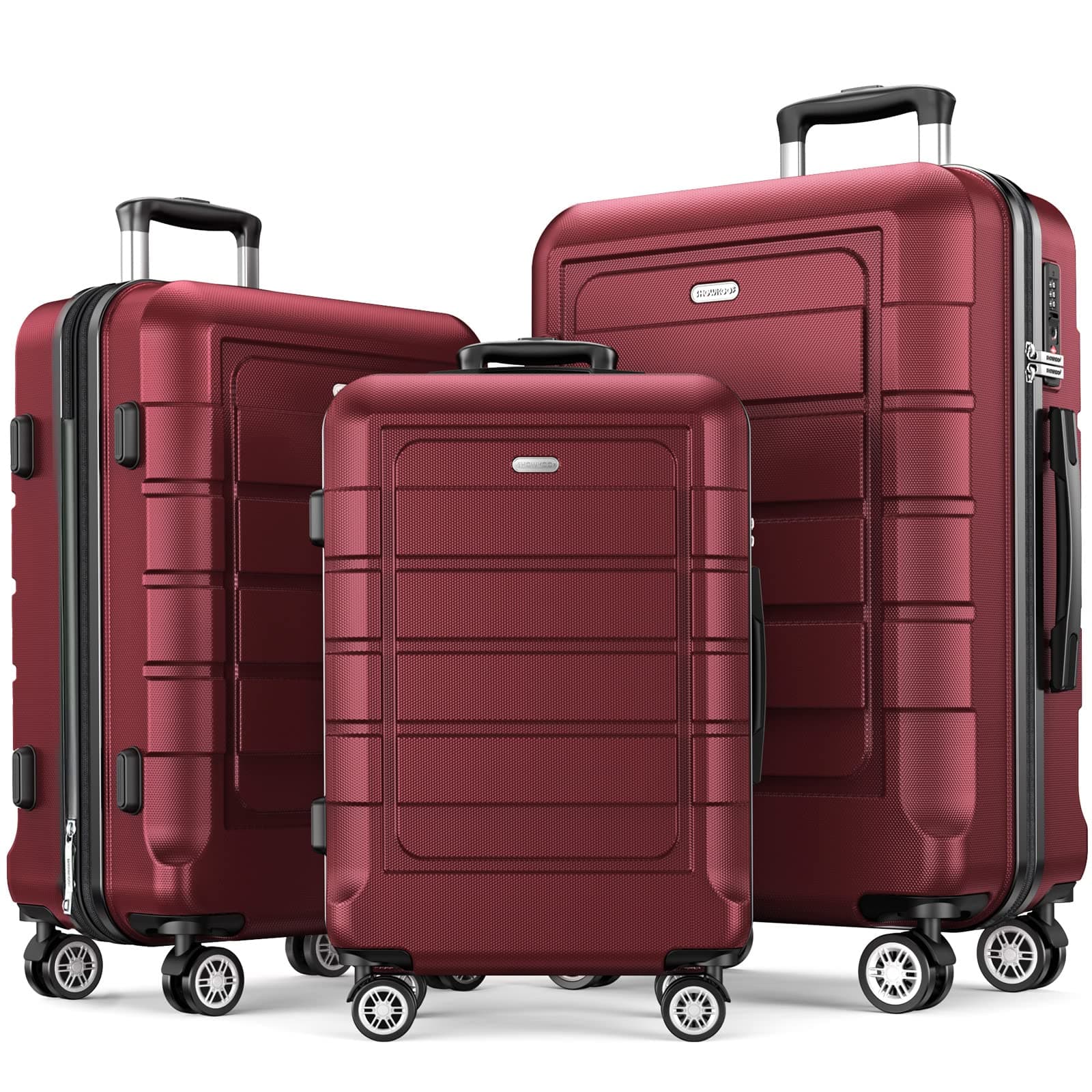 Luggage Sets 3 Piece Expandable 100% PC Durable Hardshell Suitcase with Wheels TSA Lock Lightweight Wine Red