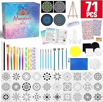 71 PCS Mandala Dotting Tools Art Supplies - Rock Dot Stencils for Painting Tool Set Craft Kits with Tray Brush Zipper Waterproof Bag Pen for Nail Mandala Arts Drawing Home Decor Activity
