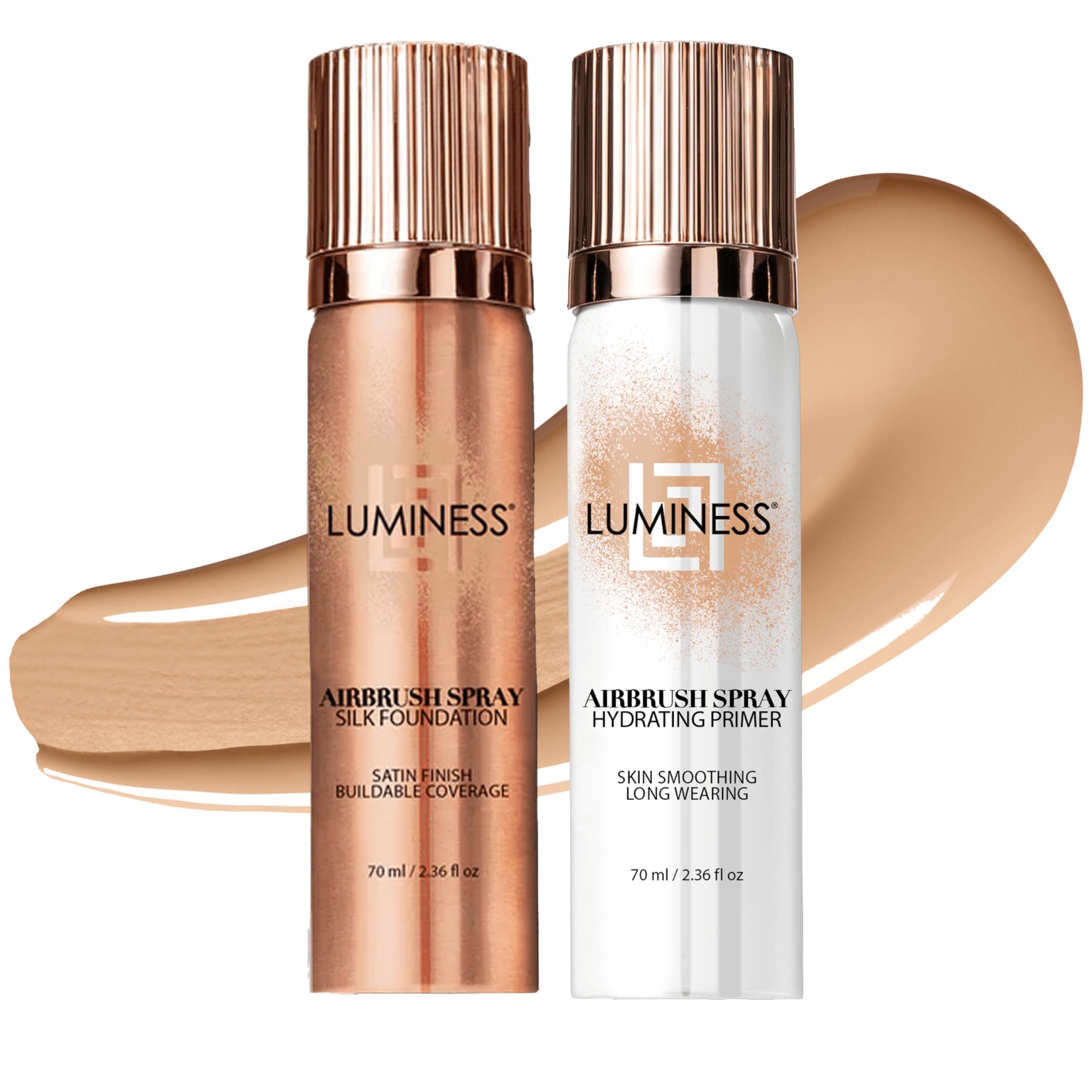 LUMINESS Silk Airbrush Spray Foundation & Primer Kit - Full Coverage Foundation, Anti-Aging Formula Hydrates & Moisturizes with Hyaluronic Acid, Aloe Vera & Hydrolyzed Silk (Shade - Light Medium)