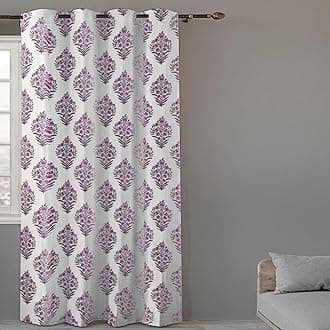Trance Home Linen Floral Printed 6 Feet Window Curtain | 100% Cotton Premium Semi Room Darkening Curtains |Living Room Bedroom Office Parda| Eyelet Ring Parde (Madhuban Mauve - Set 1, 6Ft Curtains)