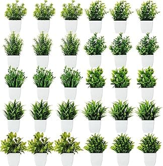Dekorly Artificial Potted Plants, 30 Pack Artificial Plastic Eucalyptus Plants Small Indoor Potted Houseplants, Small Faux Plants for Home Decor Bathroom Office Farmhouse (Set 0F 30)