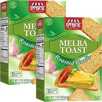 Snacktery Roasted Garlic Melba Toast, All-Natural Thin Crunchy Melba Cookies, Classic Garlic Toast for Sauces, Spreads, Salads, Melba Toast, 7 oz, Pack of 2