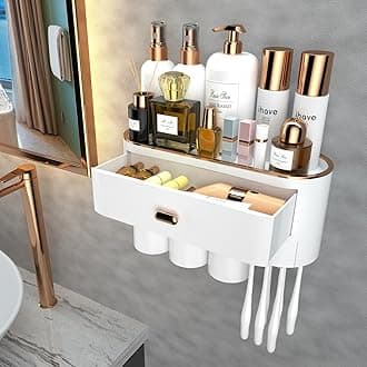 iHave Toothbrush Holders for Bathrooms - Upgrade Wall Mounted Toothbrush Holder with Toothpaste Dispenser - 3 Cups