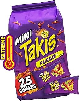 Takis Fuego Mini 25 pc / 1.23 oz Bite Size Multipack, Hot Chili Pepper & Lime Flavored Extreme Spicy Rolled Tortilla Chips