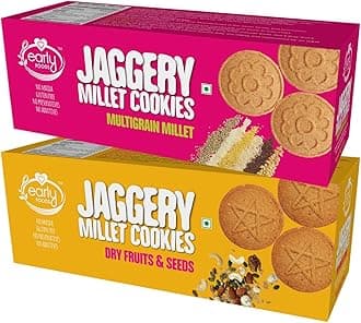 Early Foods Assorted Pack of 2- Dry Fruit & Multigrain Millet Jaggery Cookies, 2 X 150 g