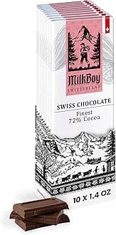 Gourmet Dark Chocolate Bar - 72% Chocolate Made in Switzerland, Kosher. Vegan Gluten Free, Dairy Free Swiss Chocolate Bars, Sustainably Farmed Cocoa Bars - 1.4 oz, 10 Pack