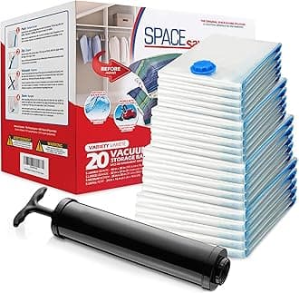 Spacesaver Space Bags Vacuum Storage Bags (Variety 20 Pack) Save 80% on Clothes Storage Space - Vacuum Seal Bags for Clothing, Comforters, etc - Compression Seal for Closet Storage. Pump for Travel