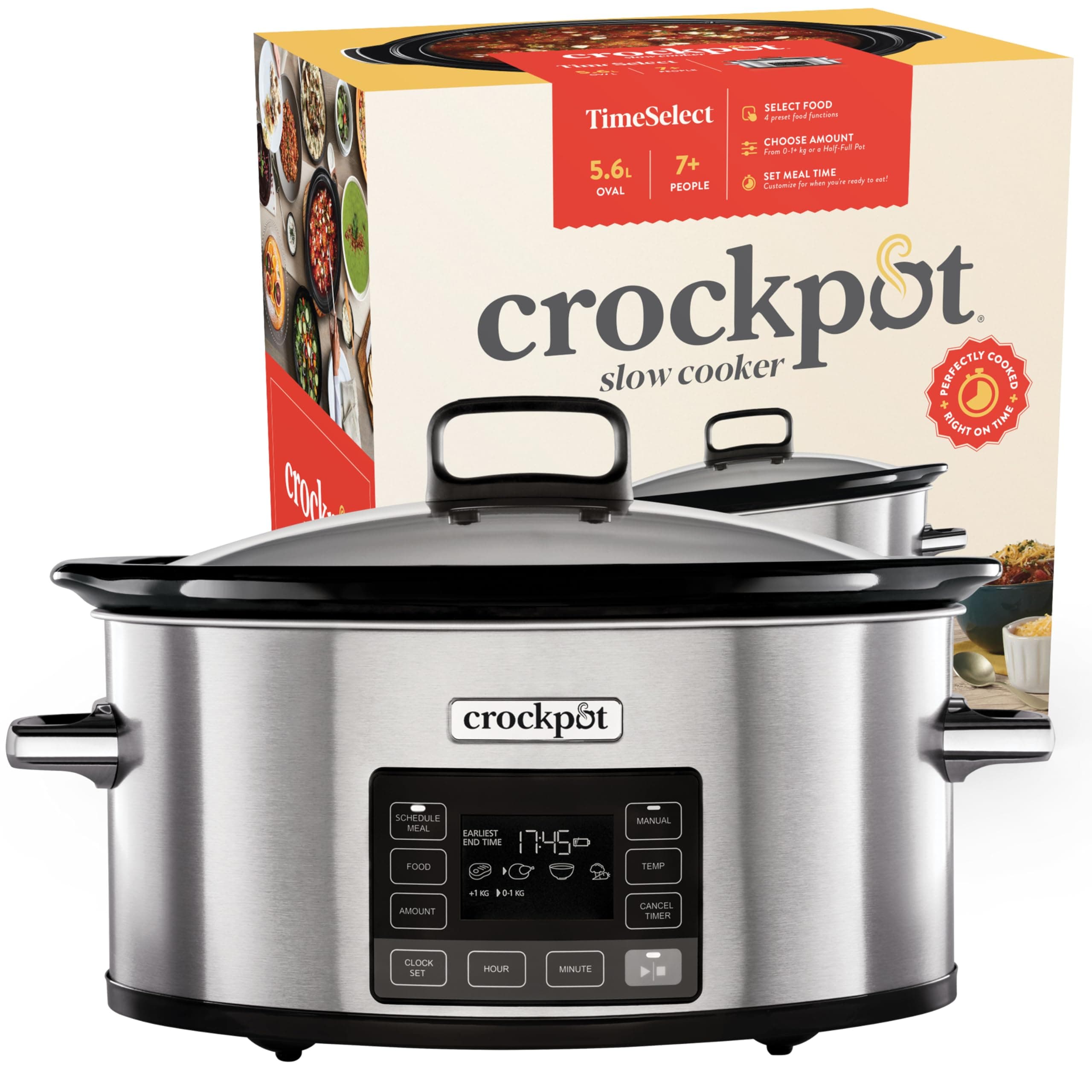 TimeSelect Digital Slow Cooker | Programmable Digital Display | 5.6 L (7+ People) | Keep Warm Function | Energy Efficient | Stainless Steel [CSC066]