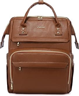 LOVEVOOK Laptop Backpack for Women Work Leather Laptop Bag Stylish Teacher Backpack Business Computer Bags Large Capacity College Laptop Bookbag, Brown