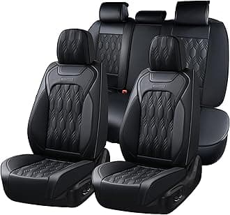 Coverado Car Seat Cover, Black Luxury Seat Cover for Cars, Premium Nappa Leather Seat Covers Full Set with Embossed Pattern, Waterproof Car Seat Protector Car Seat Cushions Universal Fit Most Vehicle