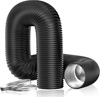 Hon&Guan Dryer Vent Hose, 4'' Flexible Duct 16FT with 2 Duct Clamps, Heavy-Duty Three Layer Protection, Black PVC, for HVAC Ventilation, Duct Fan Systems