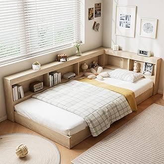 BTM 3FT-90x190cm Single Bed with Storage, MDF+Polywood Multifunctional Wooden Single Bed Frame for Adults & Teenagers, White Oak Color (No Mattress)
