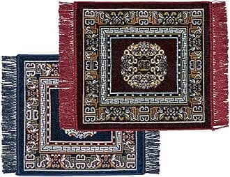 Prayer Aasan/Mat Traditional Design Velvet Aasan | Meditation Prayer Carpet Mat | Pooja Aasan Mat | Multipurpose Premium Velvet Rug Mat Pack of 2-Maroon, Blue