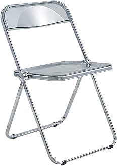LeisureModLawrence Modern Transparent Acrylic Folding Chair with Metal Frame (Transparent Black)
