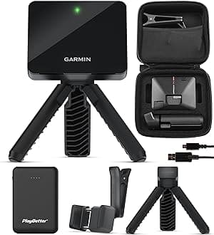 Garmin Approach R10 Portable Golf Launch Monitor & Simulator Bundle - Great for Home, Outdoor & Indoor, Projector Compatible with PlayBetter Portable Charger, Case, Tripod & Adapter