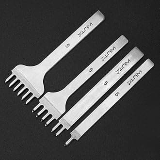 WUTA Leather Hole Punch Tool 2nd Gen Silver Pricking Iron Hole Punche Prong Tooth Lacing Diamond Stitching Chisel Set for DIY Leather Craft Kits (5mm 1/2/4/6)