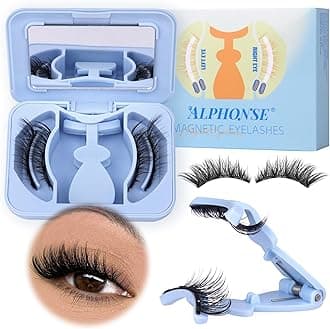 alphonseFluffy Magnetic Cat Eye Lashes 16mm, 3.0 Upgrade, Reusable, Vegan, Black, Pair, Magnetic Eyelashes
