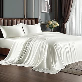 BEDELITE California King Sheets Set, Luxury Soft White Satin Sheets for Hair and Skin, Similar to Silk Bed Sheets Set 4 Pieces with 1 Deep Pocket Fitted Sheet, 1 Flat Sheet, and 2 Pillowcases