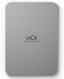 LaCie Mobile Drive V2 5TB — slim design, USB‑C Portable External Hard Drive, 2.5‑inch, Moon Silver, for Mac & Windows — Rescue Data Recovery included