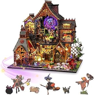 Mostop DIY Miniature Dollhouse Kit, Wooden Dollhouse Kit Miniature House Kit with LED Light,Creative Room Idea for Kids/Adults Magic House DIY Kits (Magic Spirit)