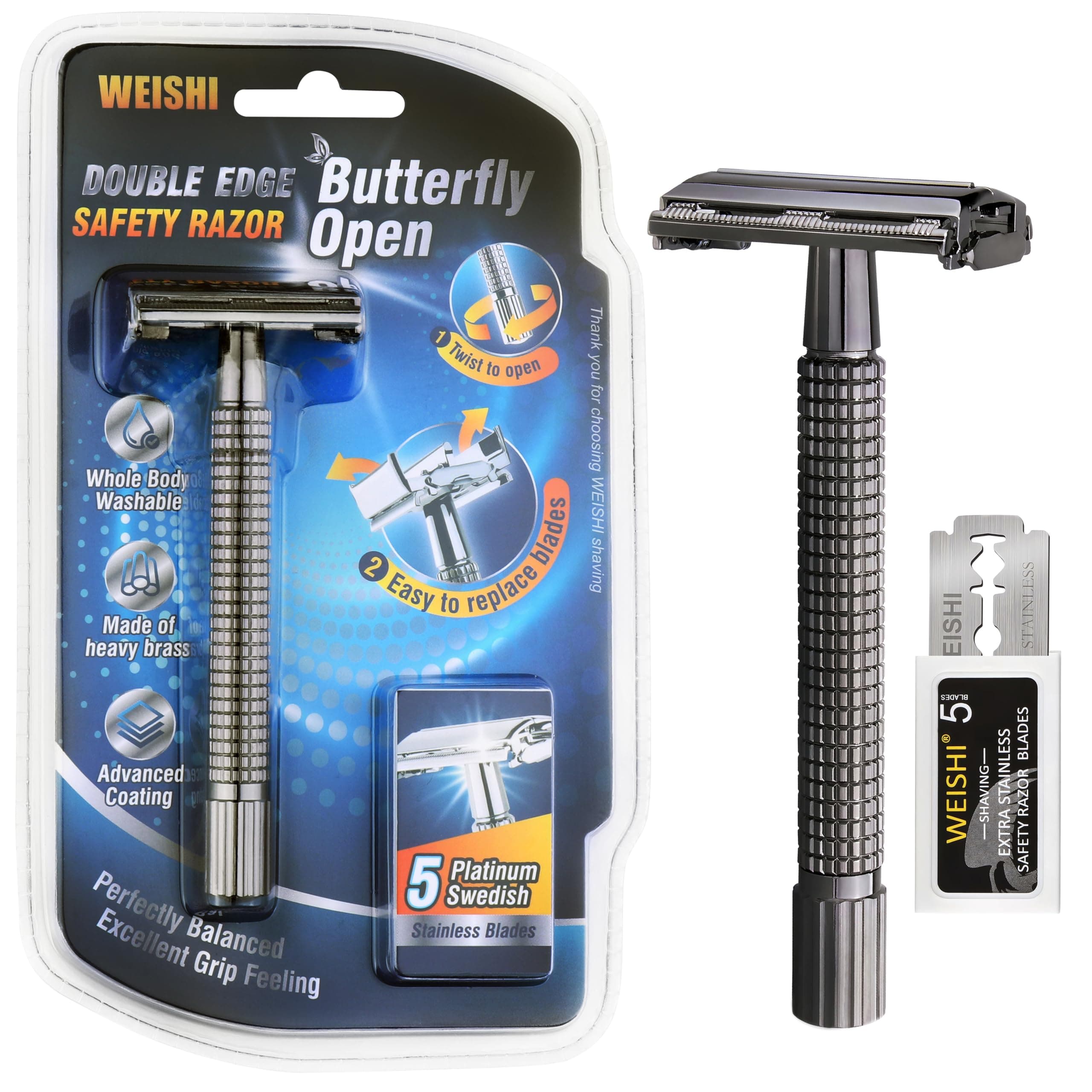 Nostalgic Long Handle Butterfly Open Double Edge Safety Razor