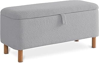 Boucle Storage Ottoman Bench for Bedroom end of Bed, Sherpa Upholstered Shoe Seat Storage Bench for Entryway Bed Foot, Rectangle Cushion Padded Blanket Chest Cute for Living Room, Grey