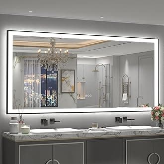 84x40 Inch LED Mirror for Bathroom, Large Lighted Vanity Mirror for Wall, Dimmable, Anti-Fog, Shatter-Proof, Black Framed (Backlit + Front Lights)