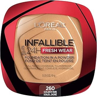 L’Oréal Paris L'Oreal Makeup Infallible Fresh Wear Foundation in a Powder, Up to 24H Wear, Waterproof, Golden Sun, 0.31 oz.