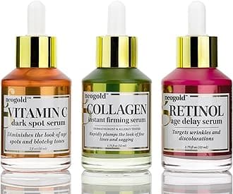 Neogold Facial Serum Skin Care Set W/Anti-Aging Retinol Booster, Plumping Collagen Serum, & Brightening Vitamin C Serum For Wrinkles, Fine Lines, Dark Spots, & Uneven Skin Tone, 2 Fl Oz (Set of 3)