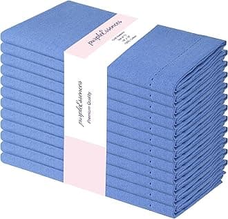PurpleEssences Set of 12 Hemstitch Cloth Dinner Napkins 100% Cotton - Soft Durable Washable - Ideal for Wedding Spring Easter Summer - Perfect Everyday Use Table Linen 18x18 - Light Blue