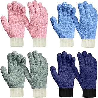 MIG4U 4 Pairs Microfiber Gloves - Dusting Gloves for House Cleaning - Washable Blind Cleaner Duster Tool (Blue/Pink/Gray/Navy,S/M)