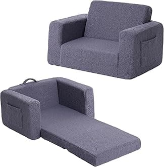 Tiita Kids Sofa, 2-in-1 Kids Sofa Chair, Convertible Chirldren Couch to Lounger, Flip Out Kids Sofa Chair, Toddler Armrest Chair Bed, Folding Kids Play Sofa for Girl or Boy(Navy Blue)