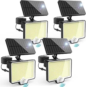 294 LED Solar Motion Sensor Outdoor Lights, 5200Lm Solar Flood Lights, IP67 Waterproof Dusk to Dawn Outside Solar Powered Security Spot Lights for Porch Patio Yard Garage Fence, 4 Pack Black