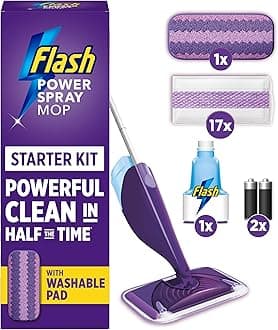 Power Spray Mop Floor Cleaner Starter Kit (1 Washable + 17 Disposable Pads), All-In-One System For Your Floors