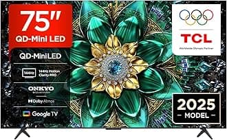 TCL 75Q6C-UK QD-Mini LED TV, 4K HDR Premium 1000nits, Smart TV Powered by Google TV (Dolby Vision IQ & Atmos, Onkyo 2.1 Sound System, 144Hz Motion Clarity Pro, 2025 Model)