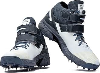 Sega Bold, Cricket Shoes, Cricket Shoes Men, with Metal Spikes,Shock Absorber Additional Ankle Support with Laces and Dual Buckle Support Free Cricket Spikes
