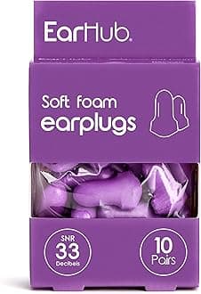 EarHub Sleepwell Soft Foam Earplugs, Hearing Protection 33dB, Ear Plugs Best Used for Sleep, Also Used for Travel, Work, Study & Concerts, Purple, 10 Pairs