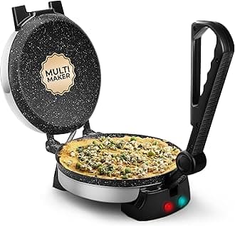 Longway Multi Master 1000W Electric Roti Maker | 8.5-Inch Non-Stick Plates, Durable Grip Handle | Roti, Chapati, Paratha, Dosa, Tortilla, Omelette & Chilla Maker (Silver)