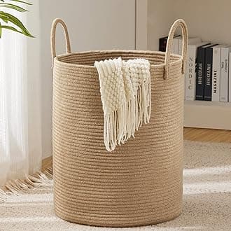 YOUDENOVA Jute Rope Woven Laundry Hamper Basket, 58L Tall Laundry Basket, Baby Nursery Hamper for Blanket Storage, Clothes Hamper for Laundry in Bedroom-Large-Jute (YDSLD007)