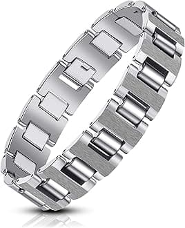Urban Jewelry Mens Link Bracelet, Stylish Solid Tungsten Bracelet for Men (8.3 Inches, Matte Black, Shiny Black and Silver Option), 8.3 inches, Metal, no gemstone