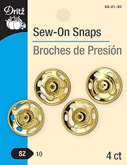 Dritz Gold Sew-On Snaps-Size 10 4/Pkg