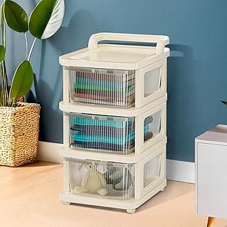 Kuber Industries 3 Layer Plastic Modular Storage Drawer Organizer with Wheels | Chest of Drawer Storage Box for Living Room, Office, School and Home | Toys Organiser for Kids Room | Transparent Ivory