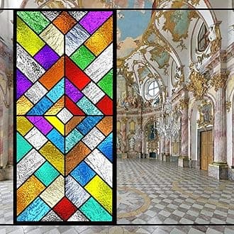 Stained Glass Church Style Decorative Privacy Window Film Static Cling No Adhesive Heat Control Glass Sticker for Home Office W34.6 x H59.1(88x150cm)