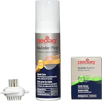 pedag Suede Cleaner and Textile Color Restorer, 3 pc Cleaning and Care Kit for Shoes and Boots, Made in Germany, Neutral Multi Color