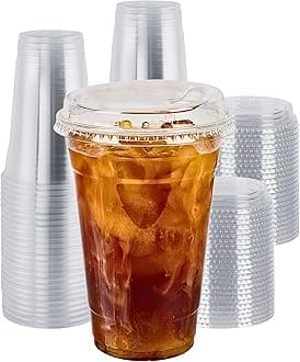 Green Direct 20 oz. Disposable Plastic Clear Cups with Strawless Sip Lids for Iced Coffee 50