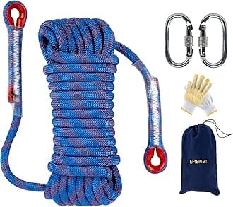 Indoor Outdoor Climbing Rope, 10/12/14mm (32FT/49FT/65FT/98FT) Static Rock Climbing Rope for Escape Rope, Ice Climbing Equipment, Fire Safety Rescue Rope, with Non Slip Gloves