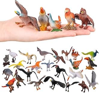 Realistic Bird Figurines, 24pcs Eagle, Parrot, Robin, Owl Toys - Fairy Garden Accessories, Educational Learning Dollhouse Birthday Cake Topper Gift for Kids